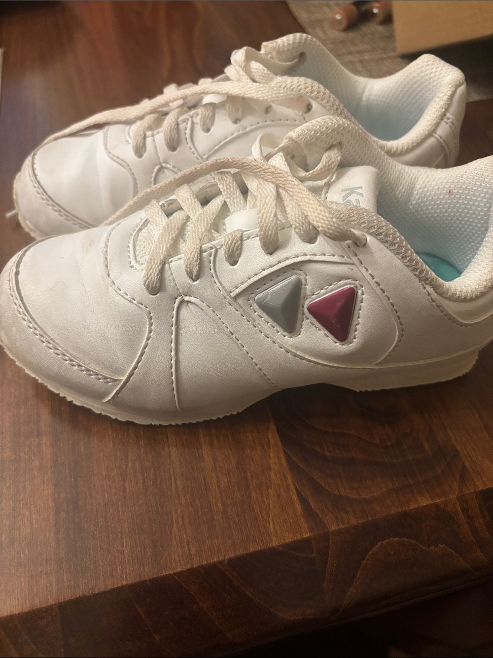 Kids White Sneakers with Pink and Gray Detail - cheer shoes
